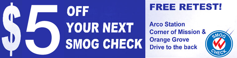 $5 OFF YOUR NEXT SMOG CHECK!